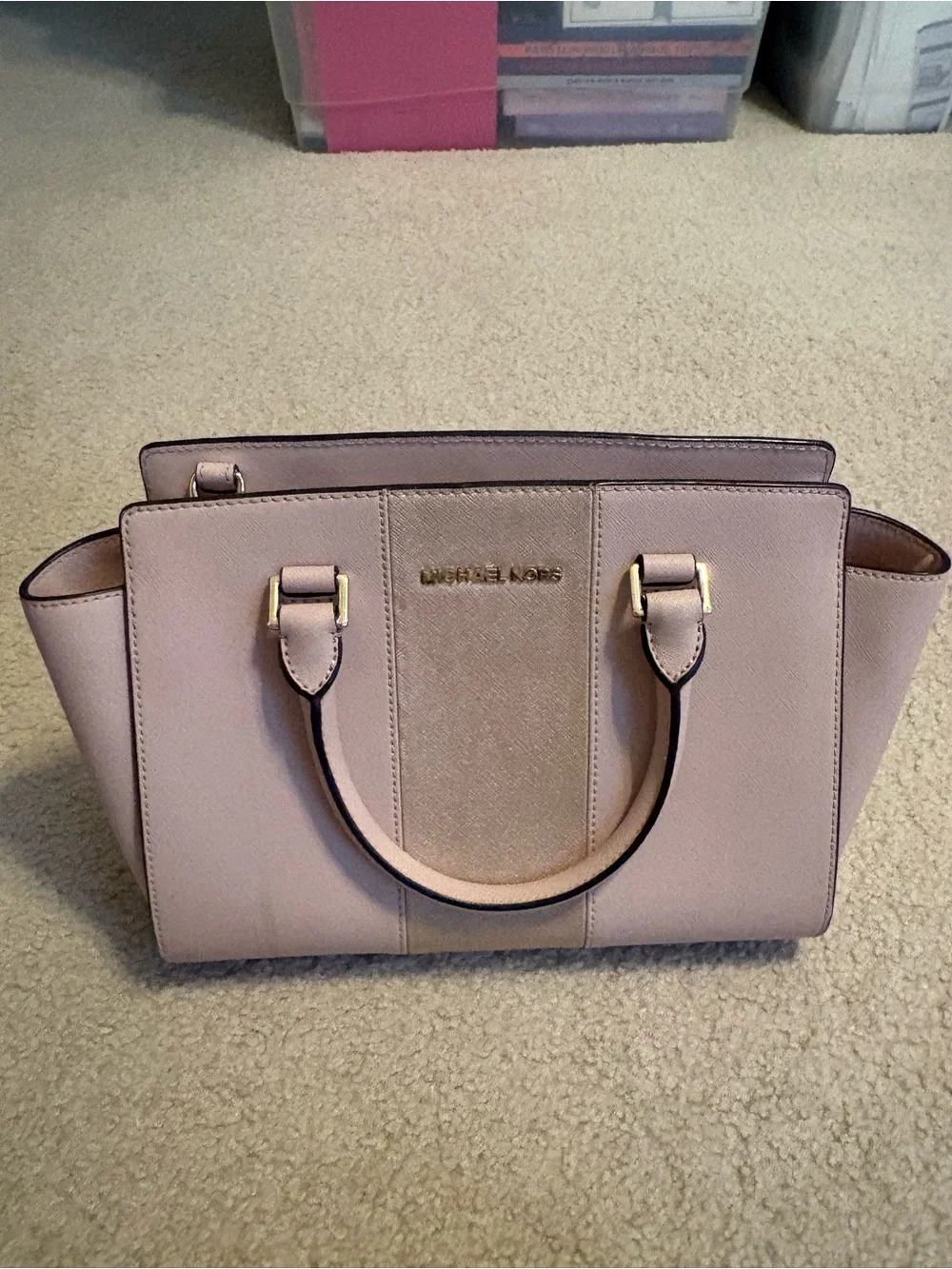 Michael Kors Pale Pink Leather Satchel with Gold Hardware